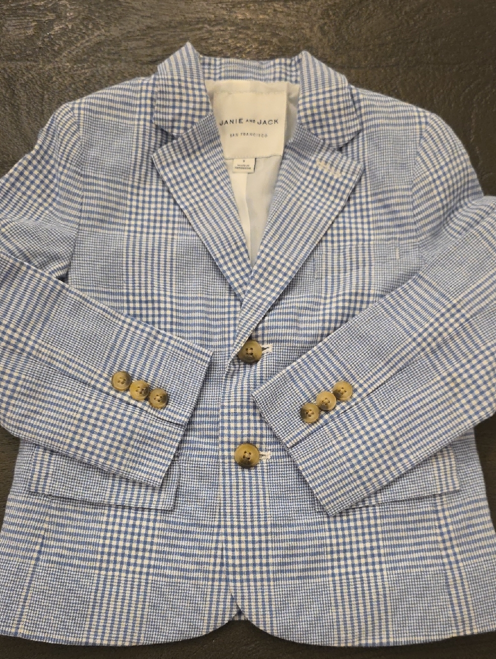 Janie and Jack Blue and White Plaid Boys Blazer